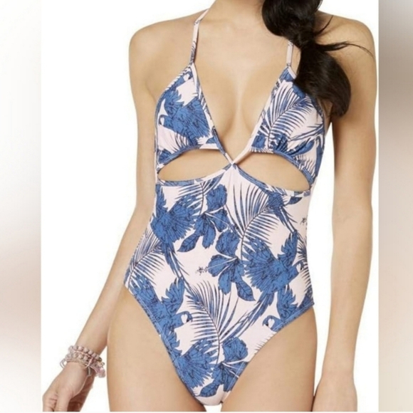 MINKPINK Other - NWT MINKPINK Pink Blue Hibiscus‎ Island Cutout One Piece Swimsuit Size Medium